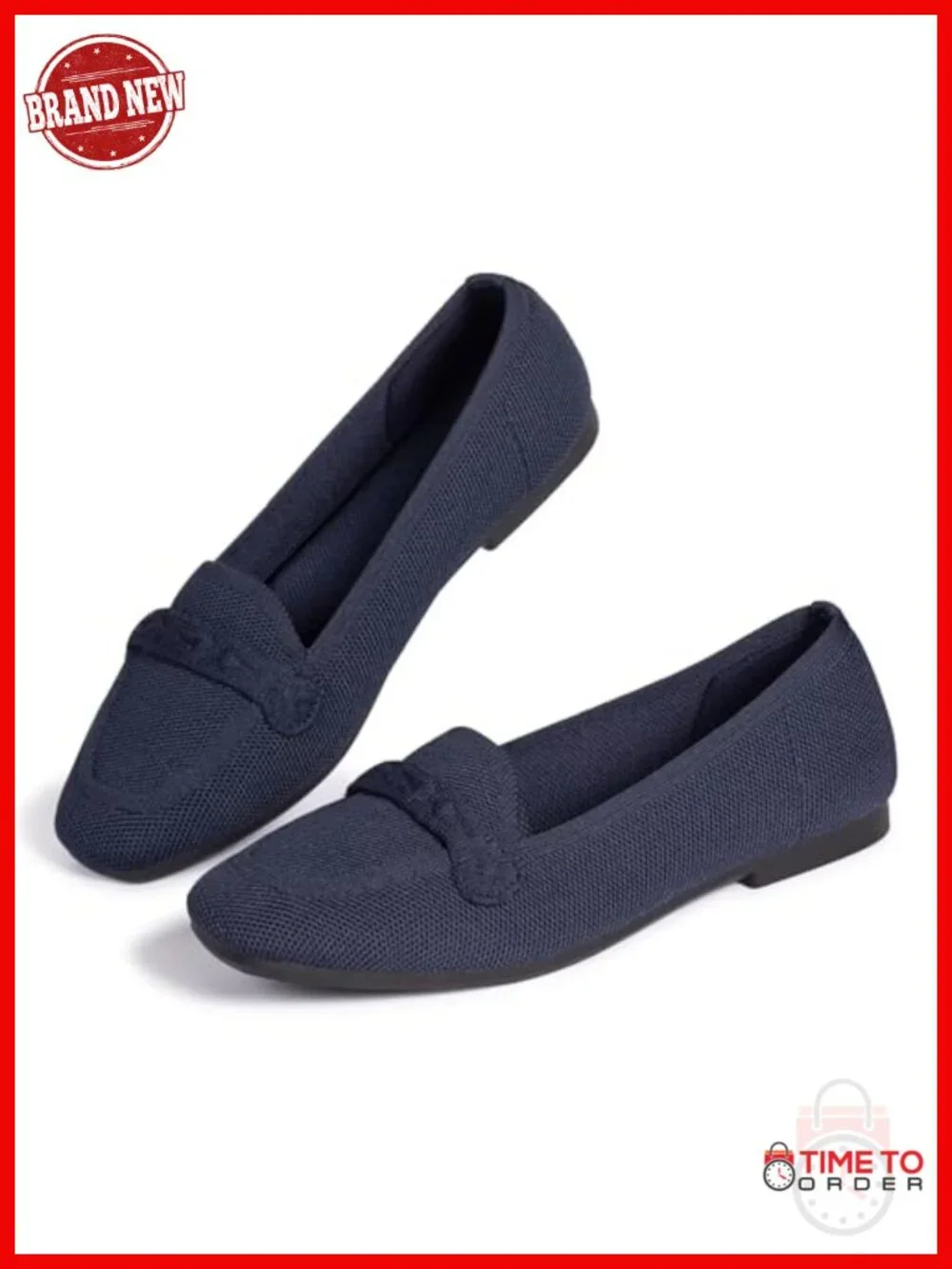Stretchy Knit Loafer Flats Square Toe Comfort Casual Work Driving Shoes